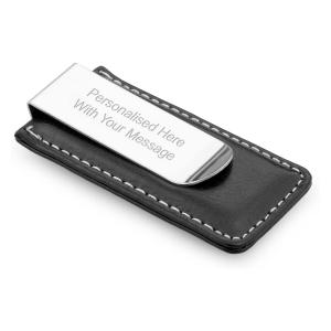 Personalised Stitched Leather and Chrome Money Clip