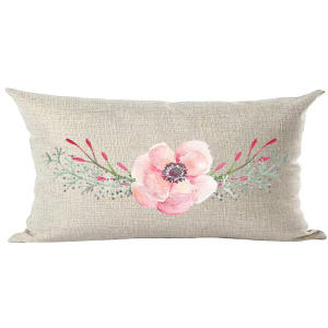 Hand Painted Pink Rose Flower Cushion