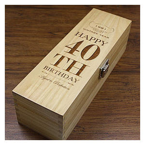 Personalised 40th Birthday Wooden Wine or Champagne Box