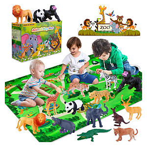 Zoo Animals Figurines With Play Mat