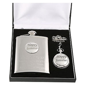 Engraved Hip Flask and Watch Set