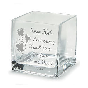 Engraved Square Glass Vase